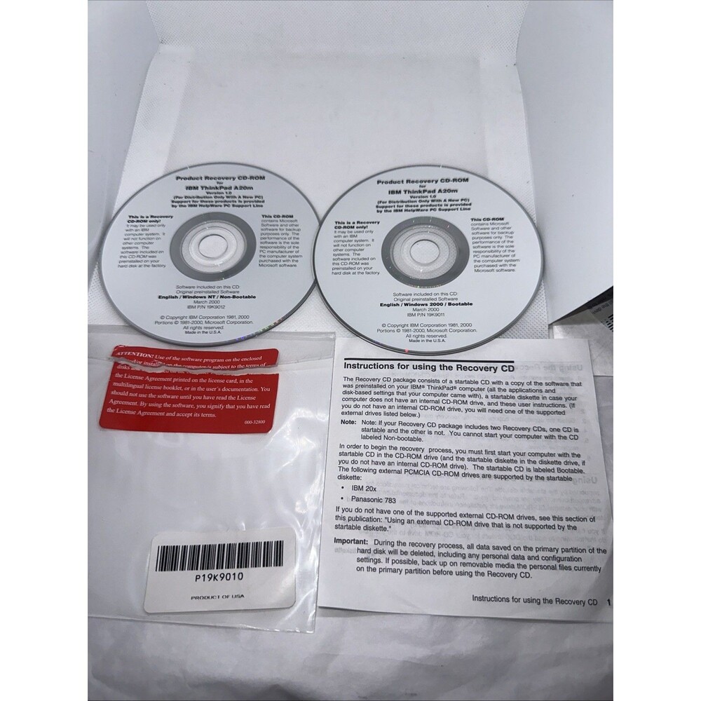 IBM Thinkpad A20m Version 1.0 Product Recovery CD-ROM 1 Windows NT And 1 2000